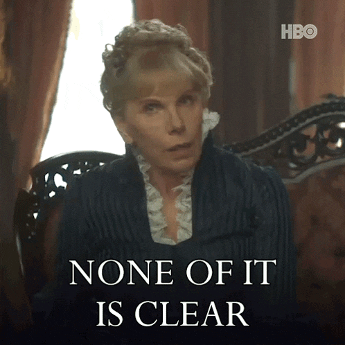 a woman sitting in a chair with the words " none of it is clear " on the bottom