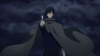 a man in a cape is holding a sword in his right hand .