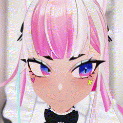a close up of a 3d anime girl with pink hair and blue eyes