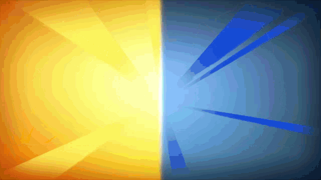 a yellow and a blue background with rays coming out of them