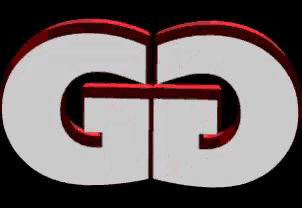 a red and white gd logo is against a black background