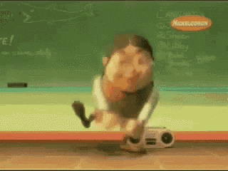 a cartoon character is jumping in front of a chalkboard with nickelodeon written on it