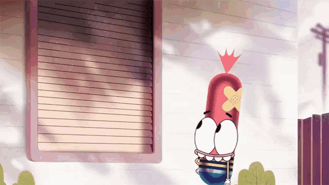 a cartoon character has a bandage on his head