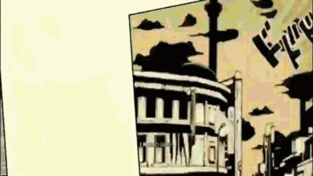 a black and white drawing of a building with a cross on top of it