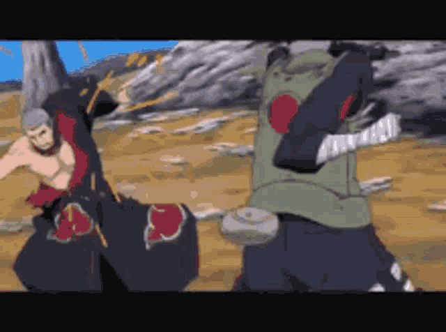 a cartoon of a man in a green shirt fighting another man in a black shirt