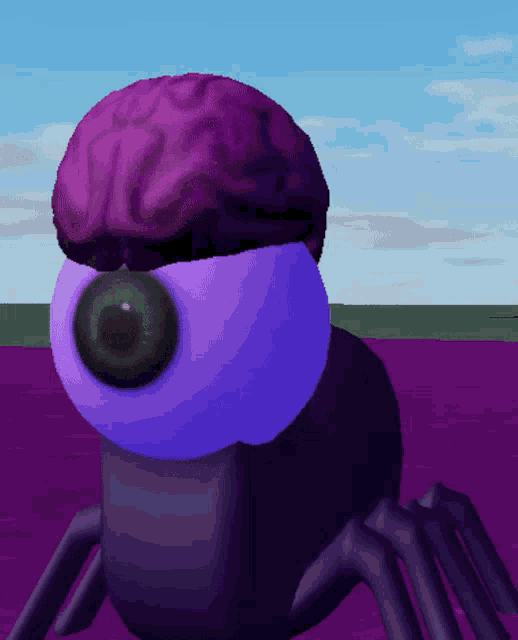 a purple spider with a purple brain on top of it