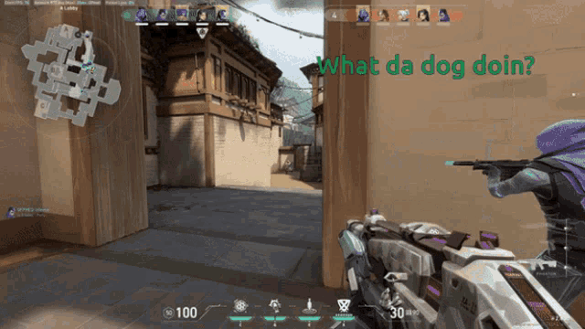 a screenshot of a video game with the question " what da dog doin "
