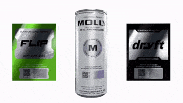 a can of molly flip coins nfts games sits next to a can of dryft coins nfts games