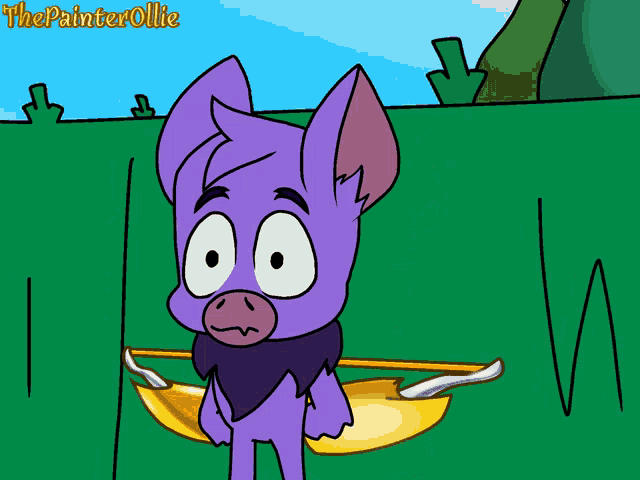 a cartoon of a purple bat with the name the painter ollie