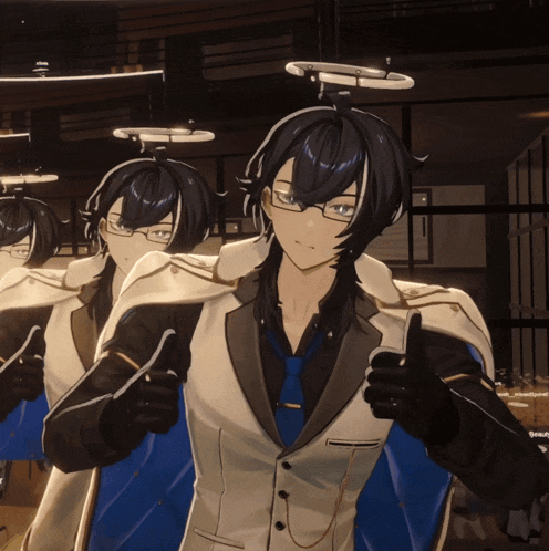 a group of anime characters are giving a thumbs up sign