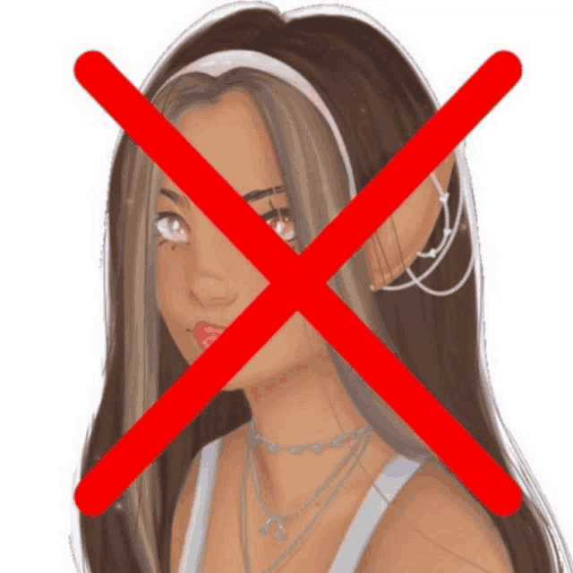 a drawing of a woman with a red cross over her face