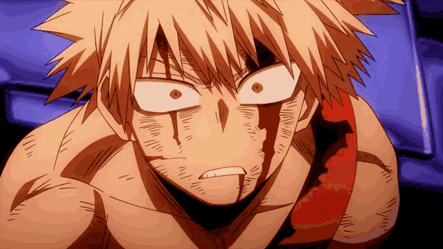a close up of a man with blood on his face