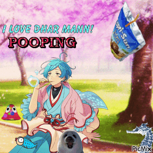 a picture of a boy with the words i love dhar mann pooping written on it