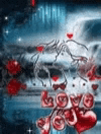 a painting of a deer surrounded by hearts and the words `` love you ''