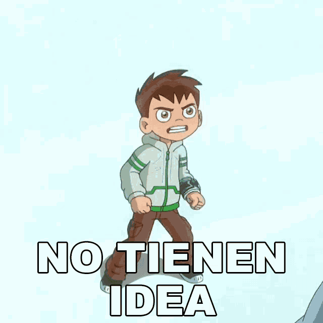a cartoon character says no tienen idea while pointing at something