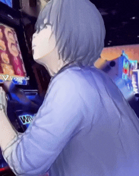 a person playing a video game with a screen that says win on it