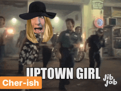 a picture of a woman in a black hat with the words uptown girl