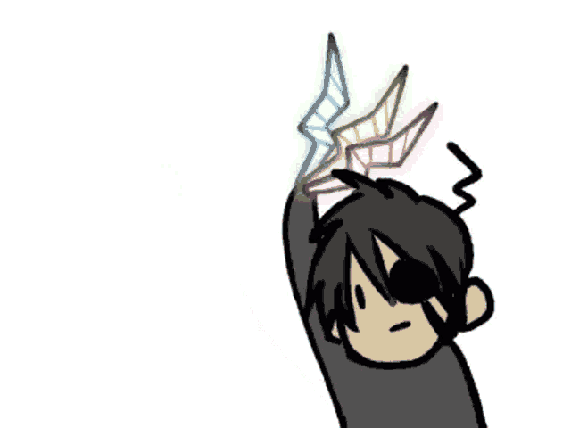 a cartoon character is holding a rainbow colored lightning bolt in his hand .