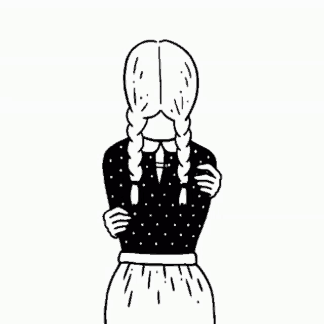 a black and white drawing of a girl with braids covering her face with her hands .