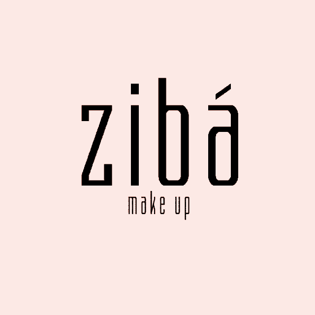 a logo for ziba make up is displayed on a pink background