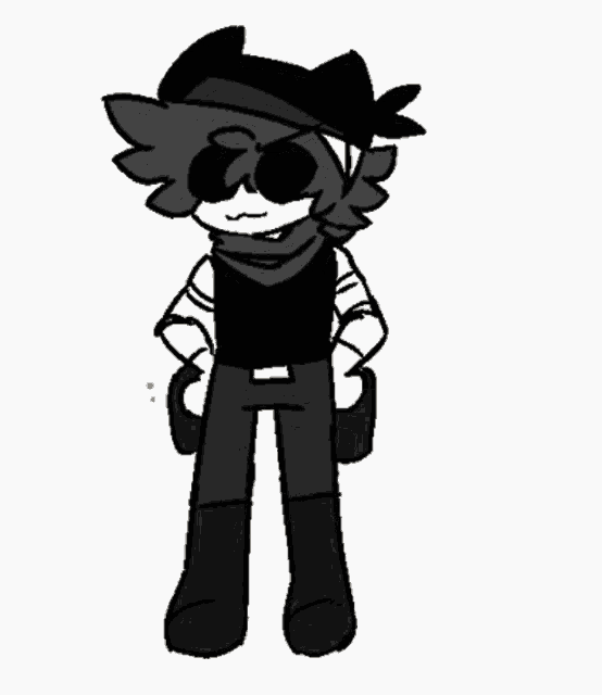 a cartoon character is wearing a black hat and sunglasses .