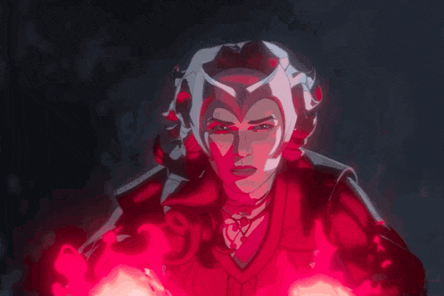 a close up of a cartoon character with a red background .