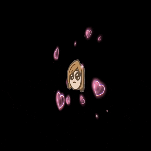 a cartoon of a girl surrounded by pink hearts on a black background .