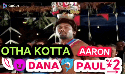 a man stands in front of a crowd with the words otha kotta aaron dana paul 2 on the bottom