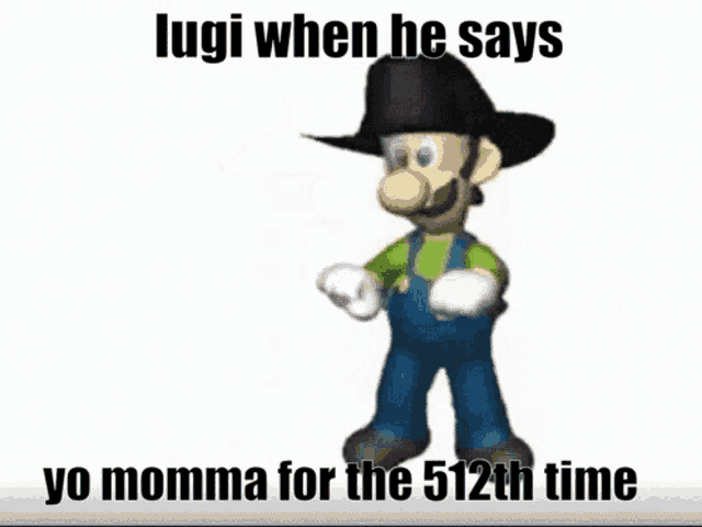 a cartoon character is wearing a black hat and overalls