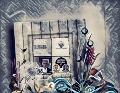 a picture frame with a picture of a man and the words renowned leadership