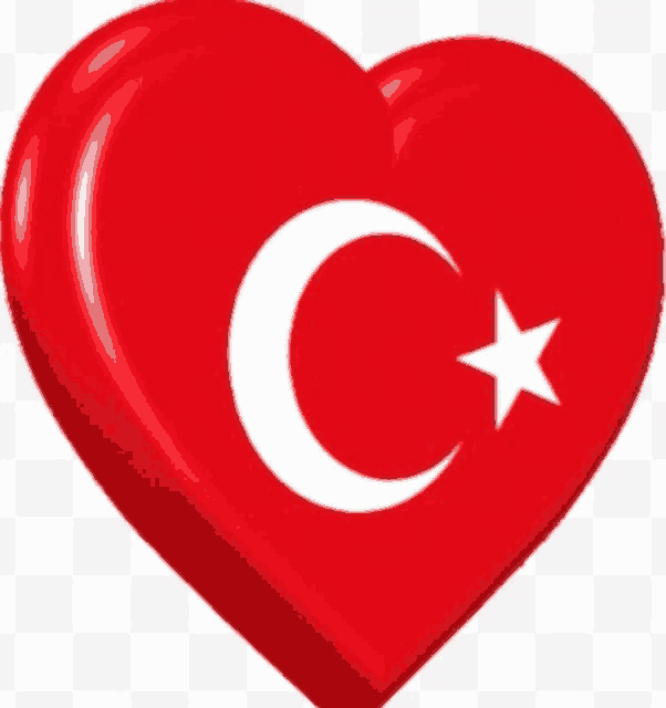 a red heart with a white crescent moon and star