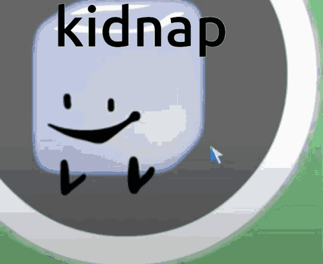 a cartoon ice cube with a face and the word kidnap on it