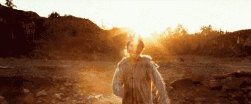 a person is standing in a field with the sun shining through their hair .
