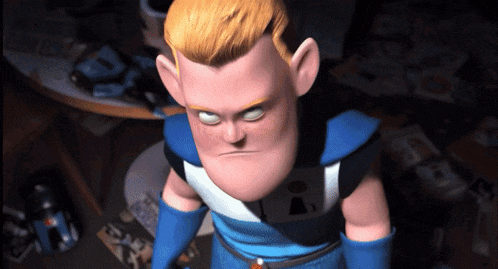 a cartoon character is wearing a blue and white outfit and has the letter a on his chest