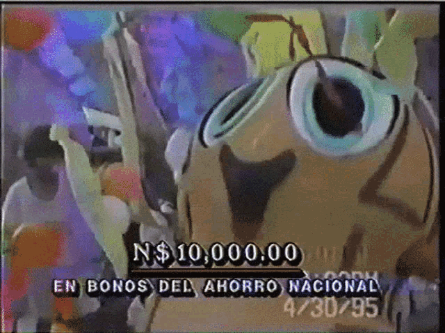 a cartoon drawing of a spongebob character with the words en bonos del ahorro nacional