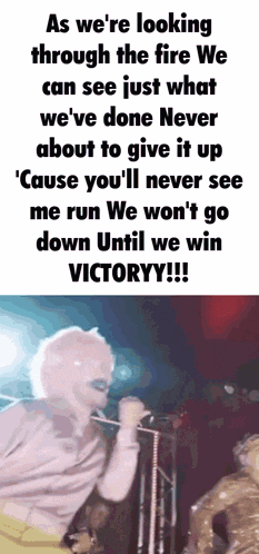 a man in a mask singing into a microphone with a quote about giving up