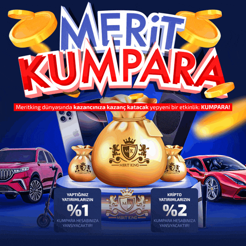 an advertisement for merit kumpara shows a bag of money