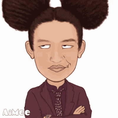 a cartoon of a woman in a suit and tie with her arms crossed