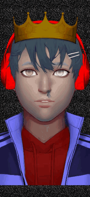 a boy with a crown on his head and headphones on