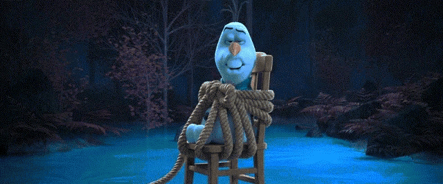 a cartoon character is tied up with a rope and sitting in a chair