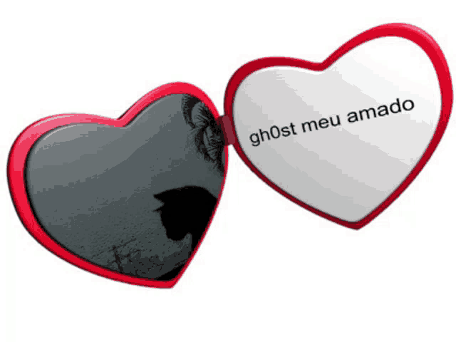 a heart shaped mirror says ghost meu amado on the front