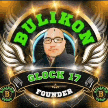 a logo for glock 17 founder with a man in the center