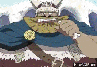 a cartoon of a man with a beard wearing a viking helmet and holding a bone .
