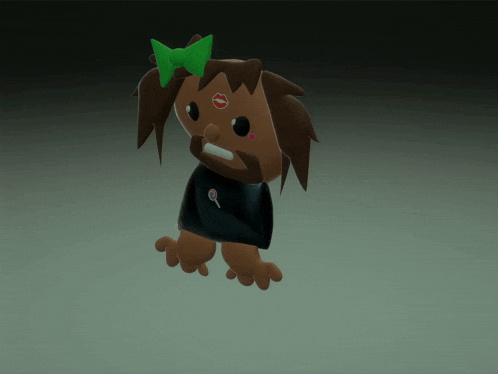 a 3d model of a girl with a green bow