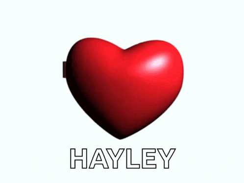 a red heart with the letter h on it and the name hayley below it
