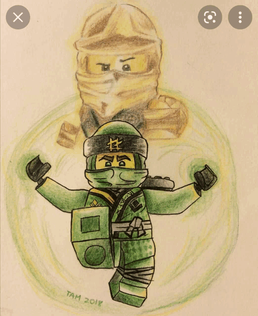 a drawing of a green ninja with the year 2018