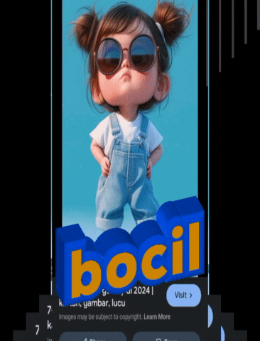 a picture of a little girl wearing sunglasses and overalls with the word bocil behind her