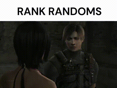 a man is holding a woman in his arms and the words `` rank randoms '' are on the bottom of the image .