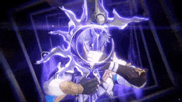 a cartoon character is holding a purple object in his hands and looking through it .