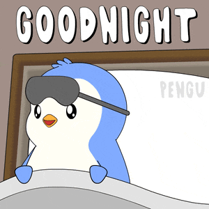 a cartoon of a penguin wearing a sleep mask that says goodnight